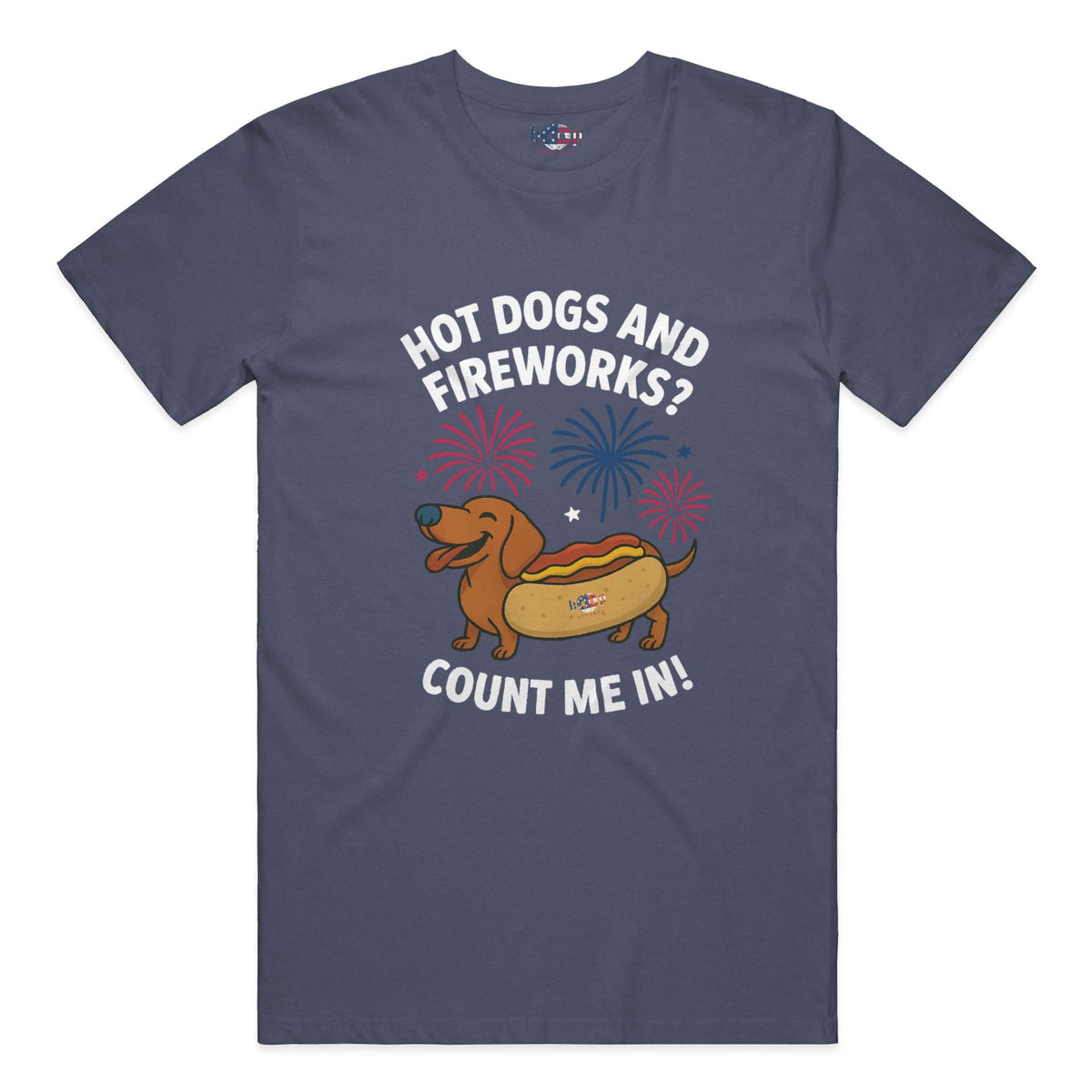 Hot Dogs and Fireworks everyday t in heather navy