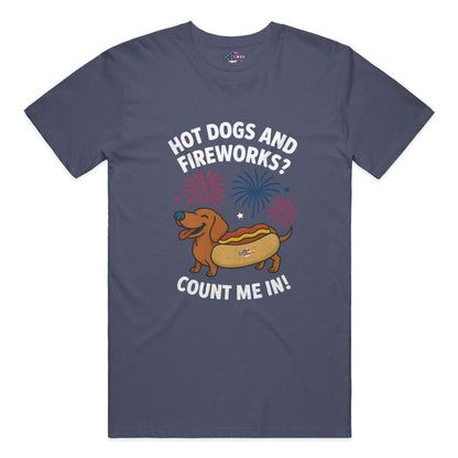 Hot Dogs and Fireworks everyday t in heather navy