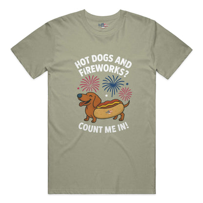Hot Dogs and Fireworks everyday t in Heather Olive