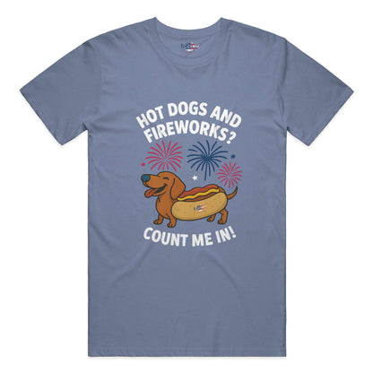 Hot Dogs and Fireworks performance t in Blue Triblend