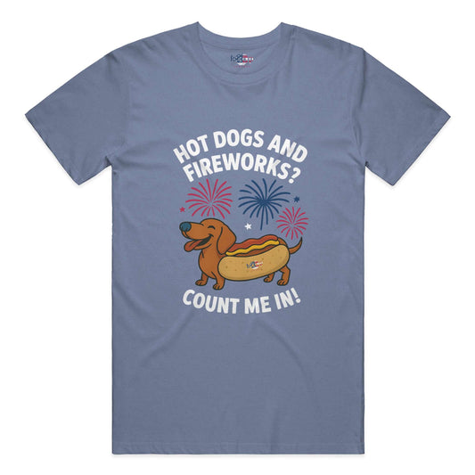 Hot Dogs and Fireworks performance t in Blue Triblend
