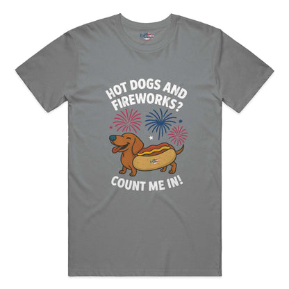 Hot Dogs and Fireworks performance t in Grey Triblend
