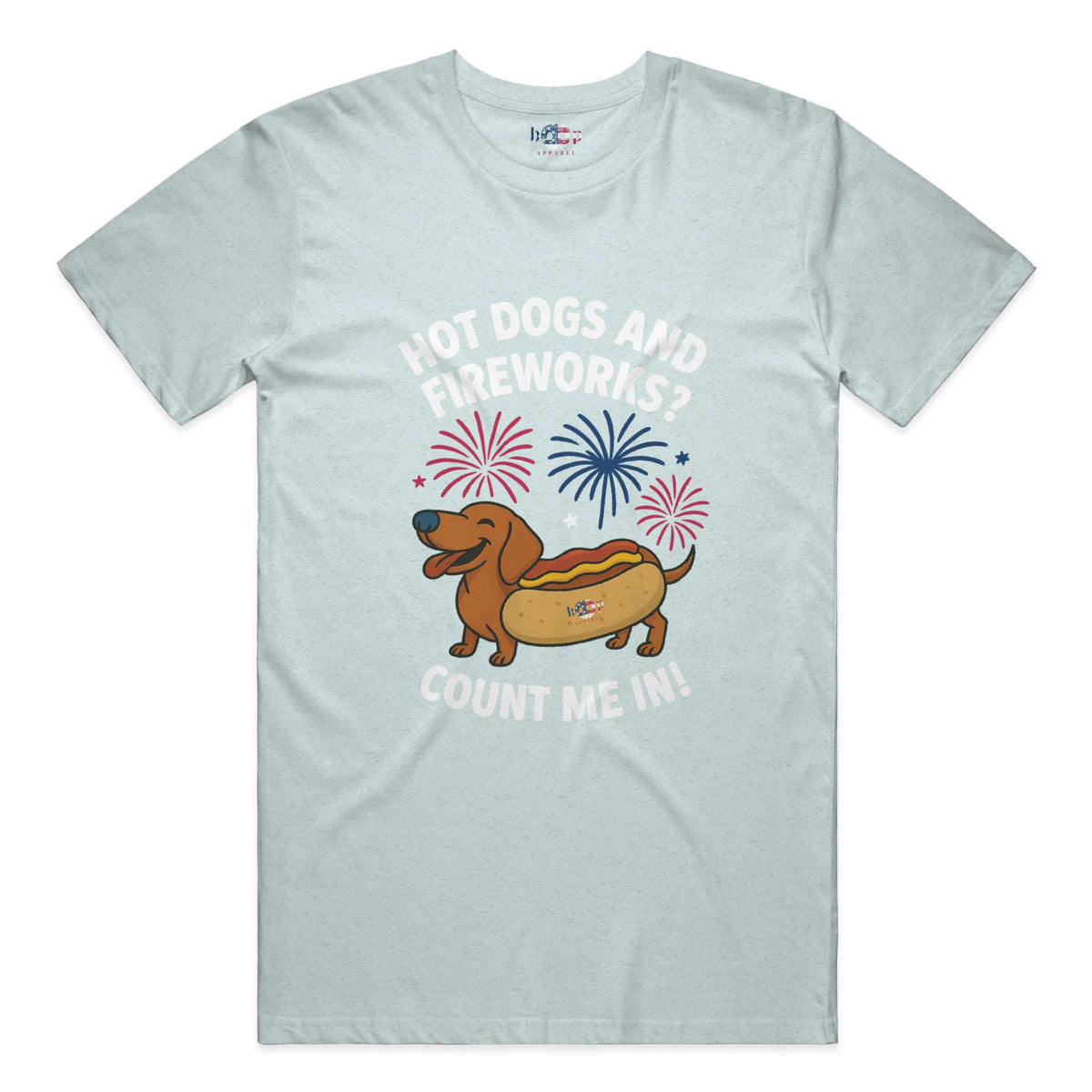Hot Dogs and Fireworks performance t in Ice Blue Triblend
