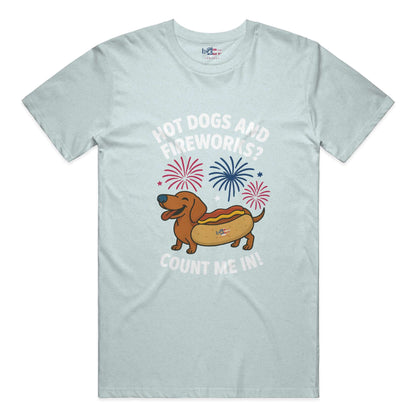Hot Dogs and Fireworks performance t in Ice Blue Triblend