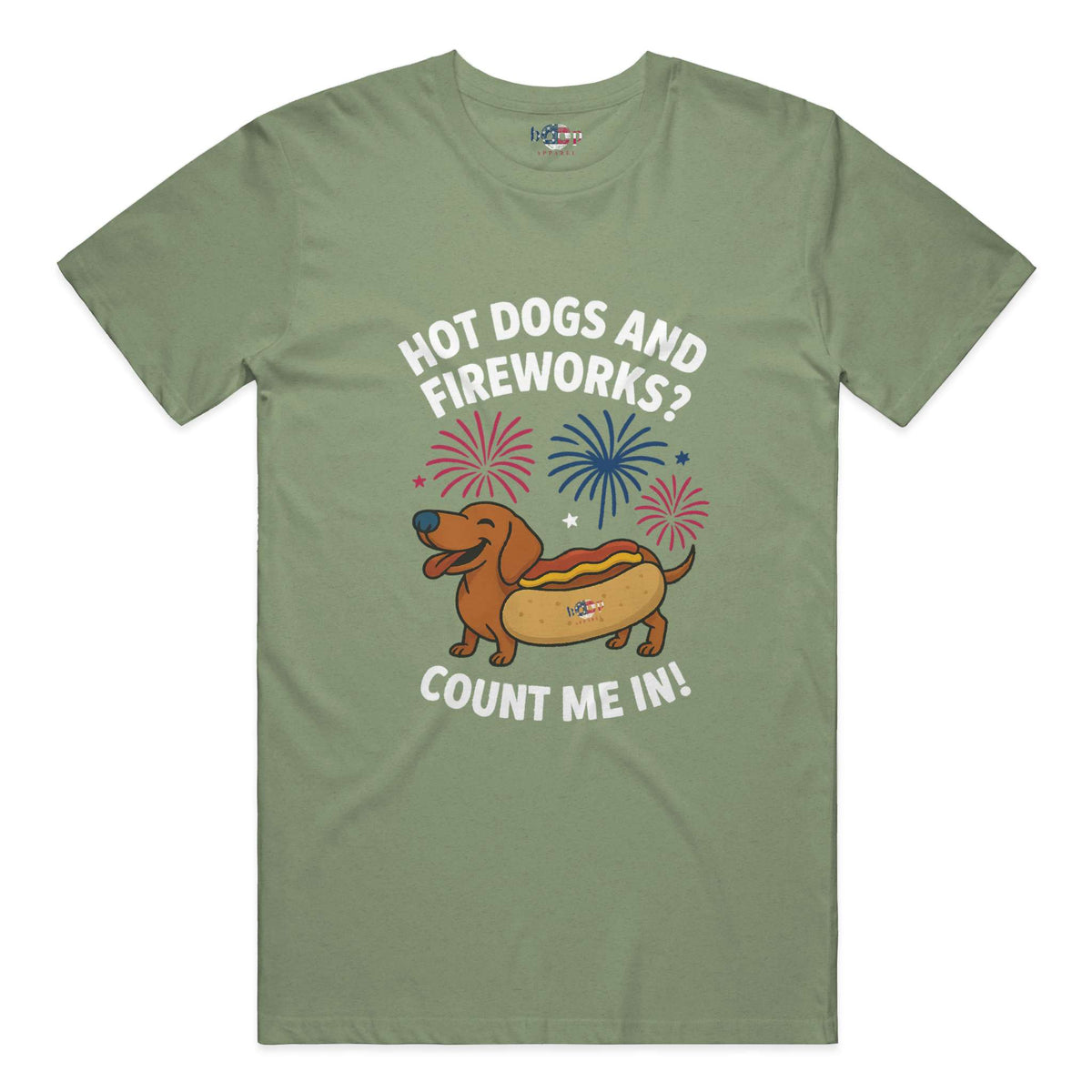 Hot Dogs and Fireworks performance t in military green triblend