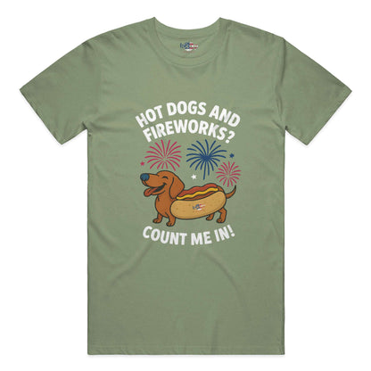 Hot Dogs and Fireworks performance t in military green triblend