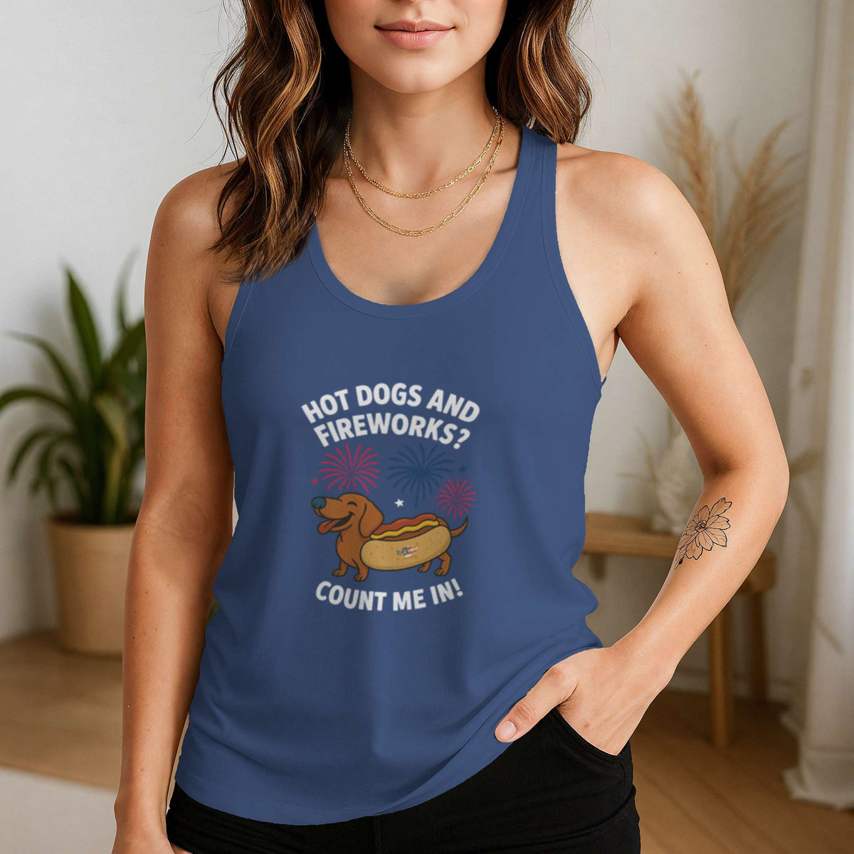 Hot Dogs and Fireworks Racerback Tank, alternate view 1