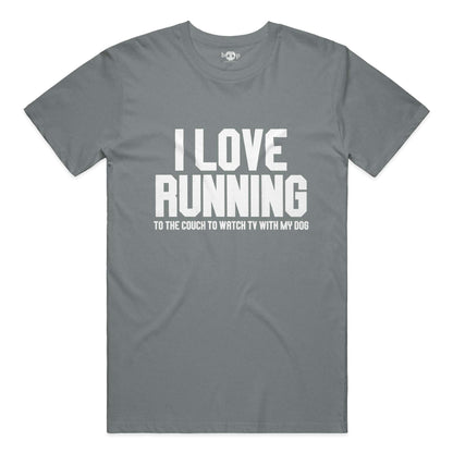 I Love Running everyday t in Heather Blue Storm