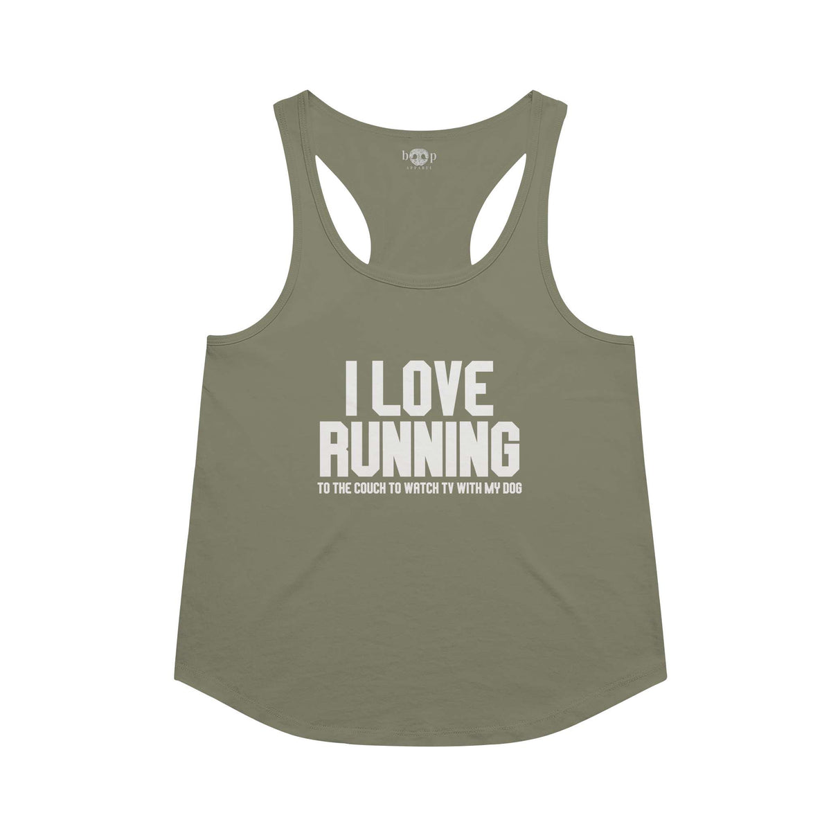 I Love Running racerback tank in military green