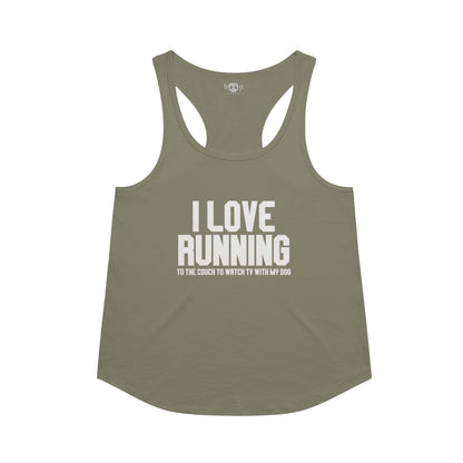 I Love Running racerback tank in military green