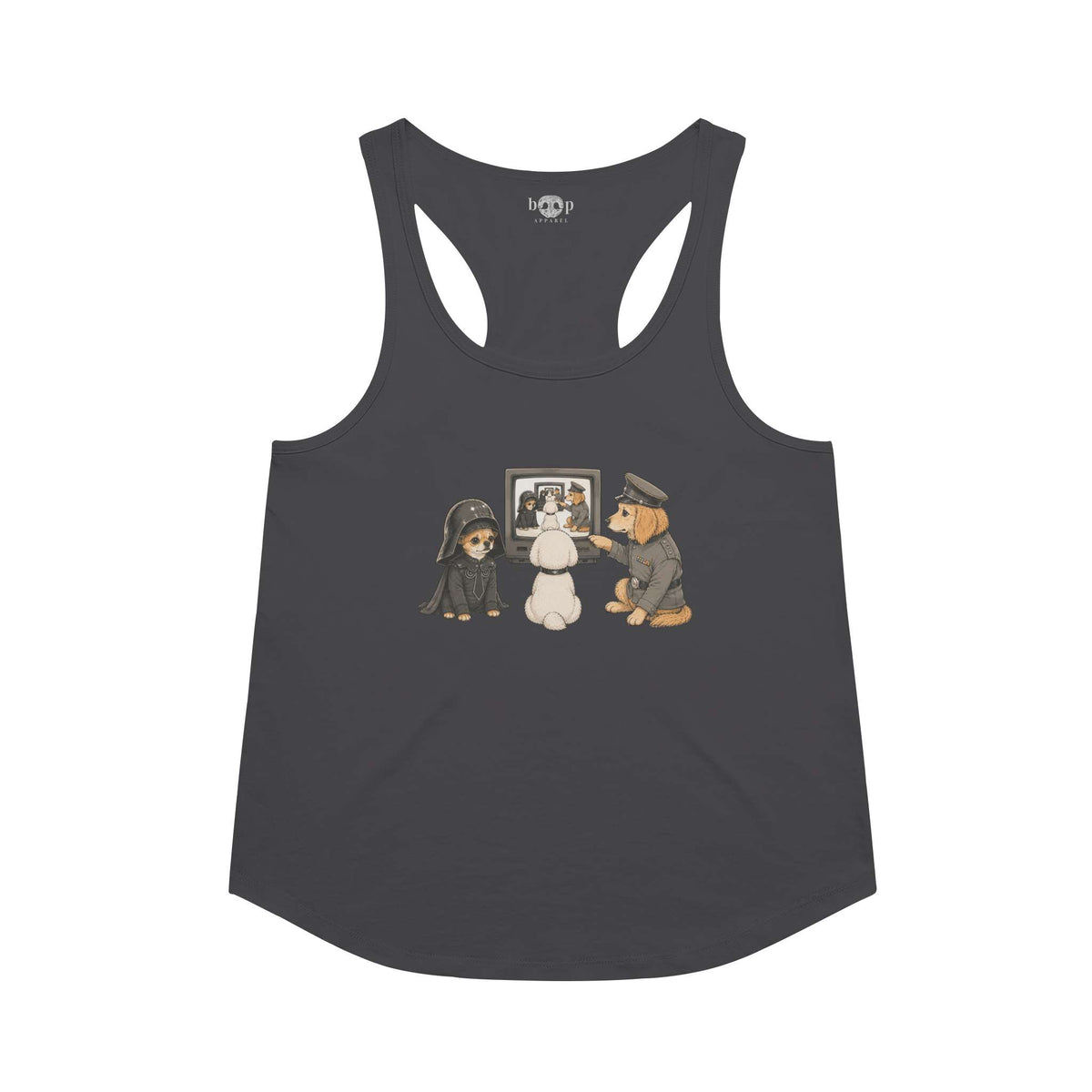 In the Now, Now racerback tank in Vintage Black
