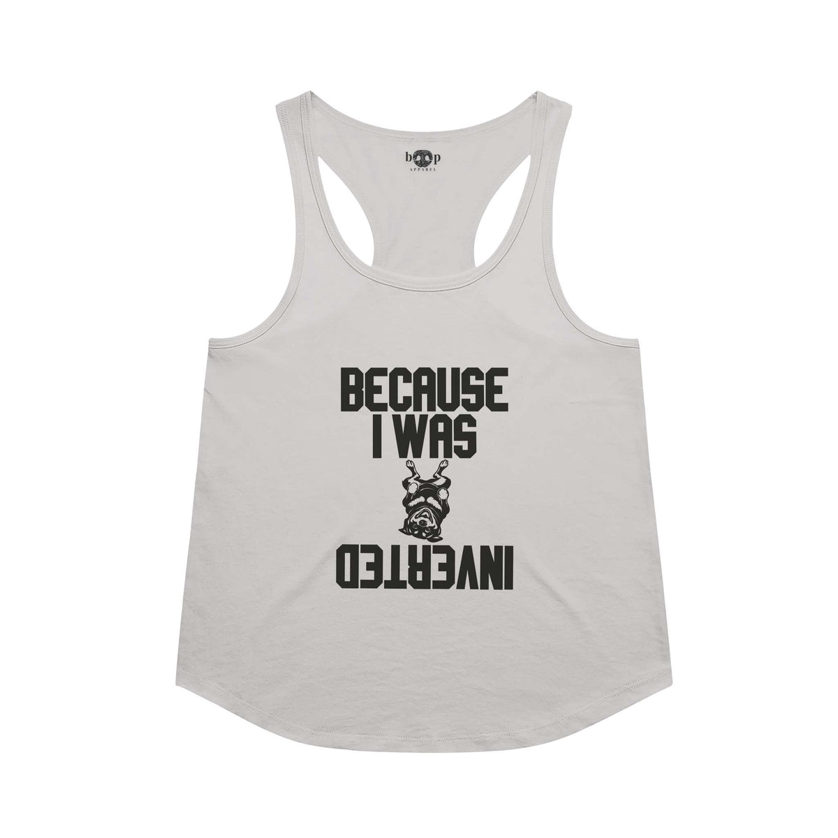Inverted racerback tank in Heather White