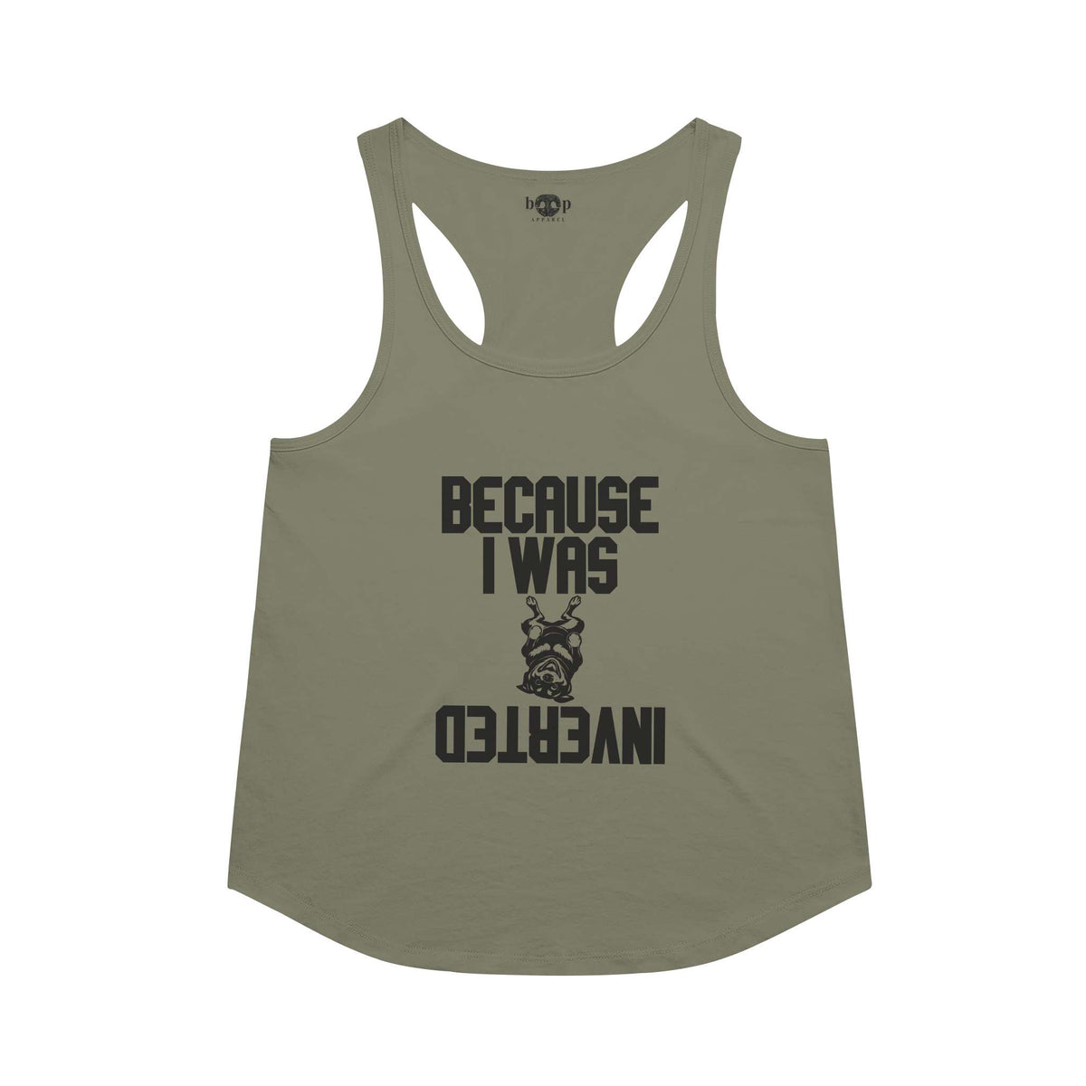 Inverted racerback tank in military green