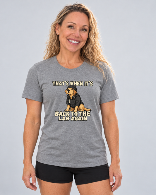 Meg wearing Back to the Lab Again Everyday T in Deep Heather