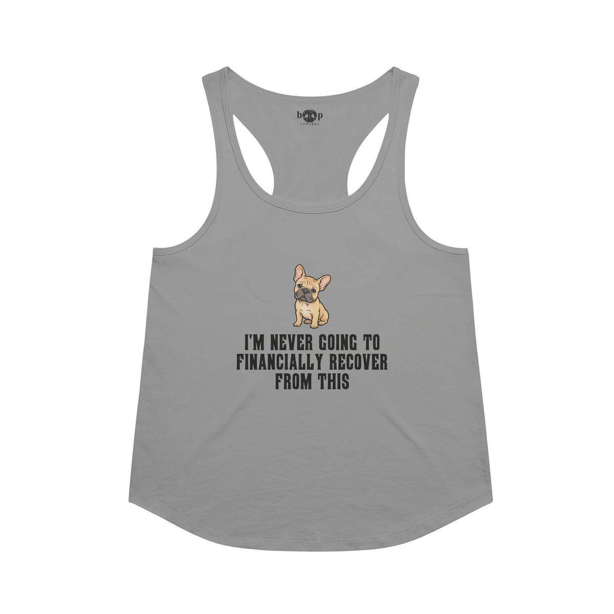Never Financially Recover racerback tank in Premium Heather