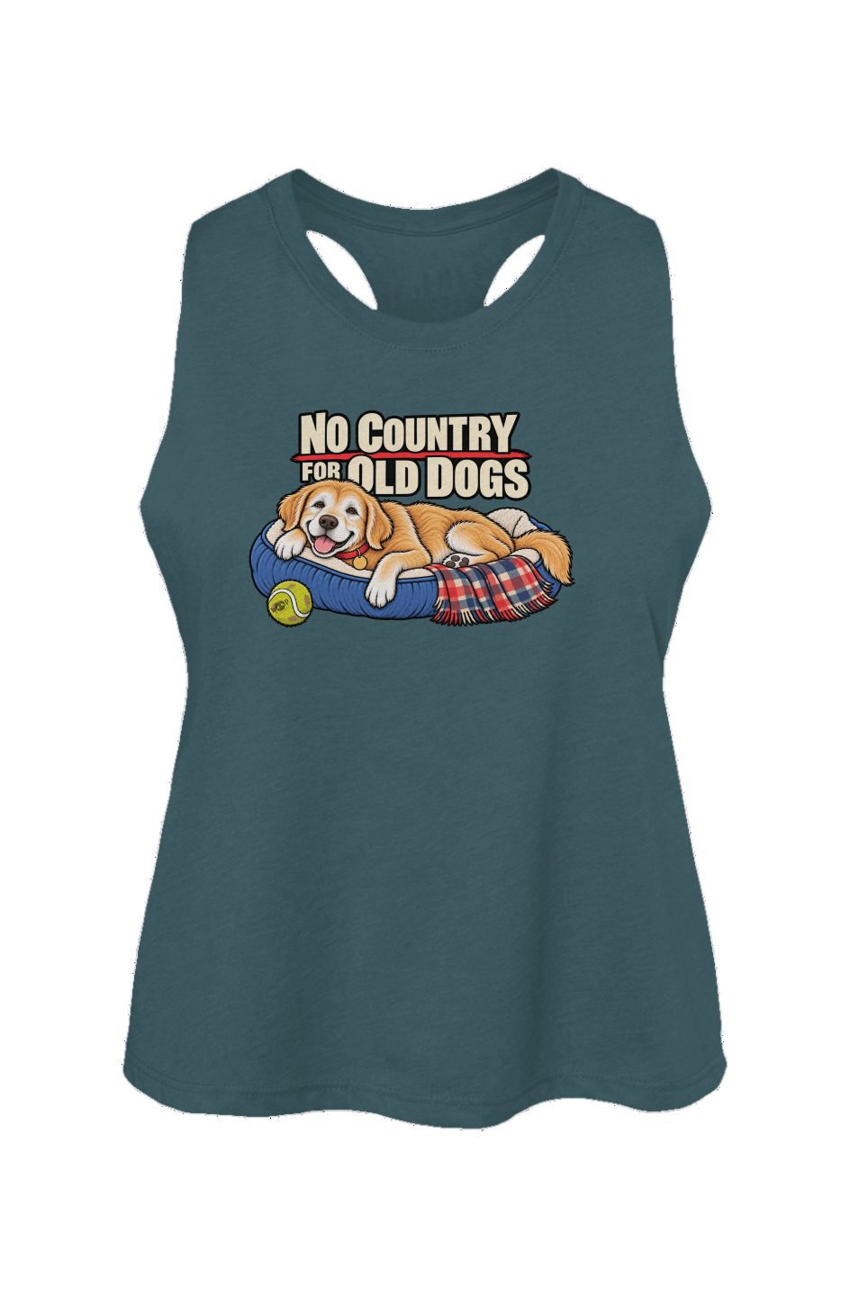 No Country for Old Dogs crop tank in Heather Deep Teal