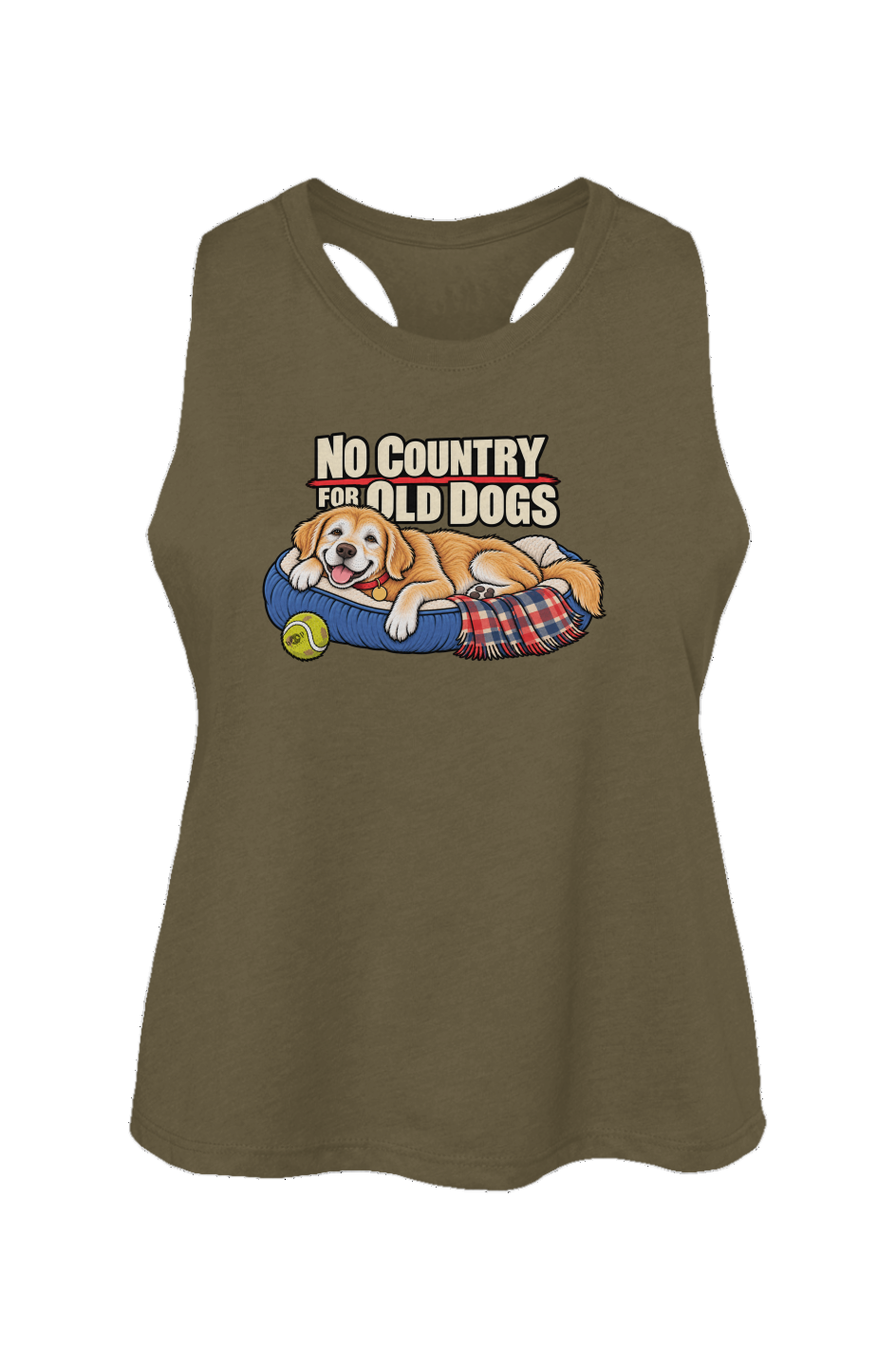 No Country for Old Dogs crop tank in Heather Olive