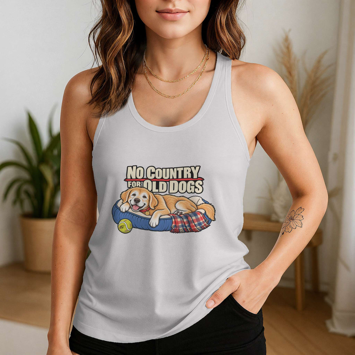 No Country for Old Dogs Racerback Tank, alternate view 1