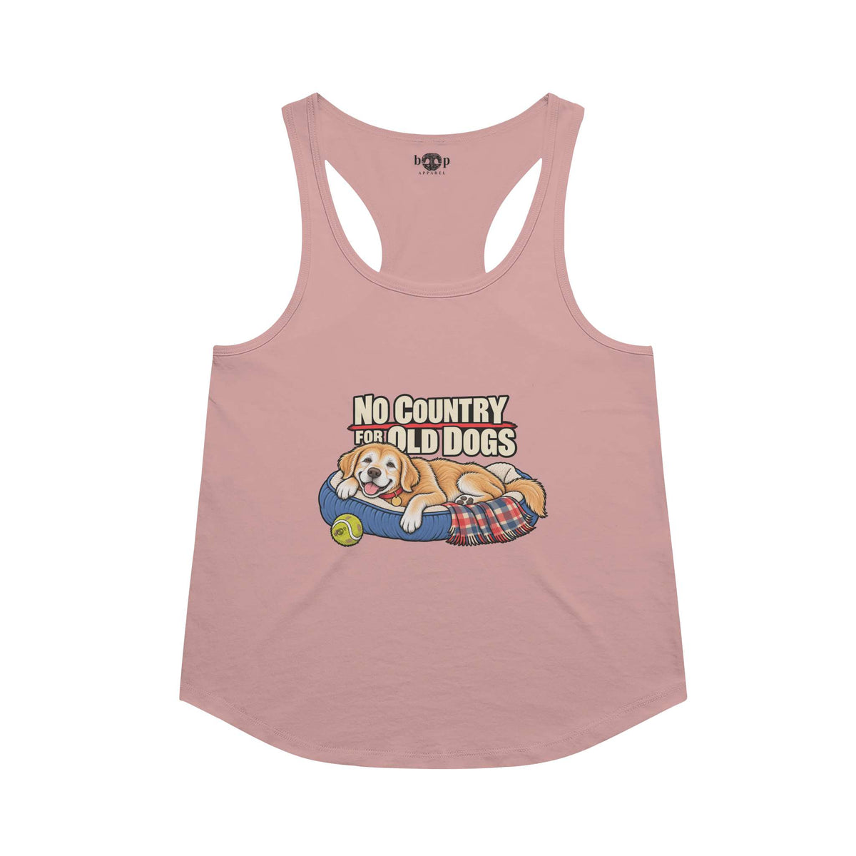 No Country for Old Dogs racerback tank in Desert Pink