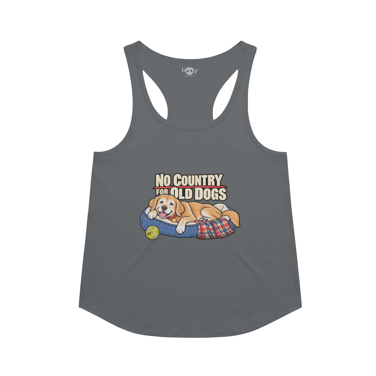 No Country for Old Dogs racerback tank in Indigo