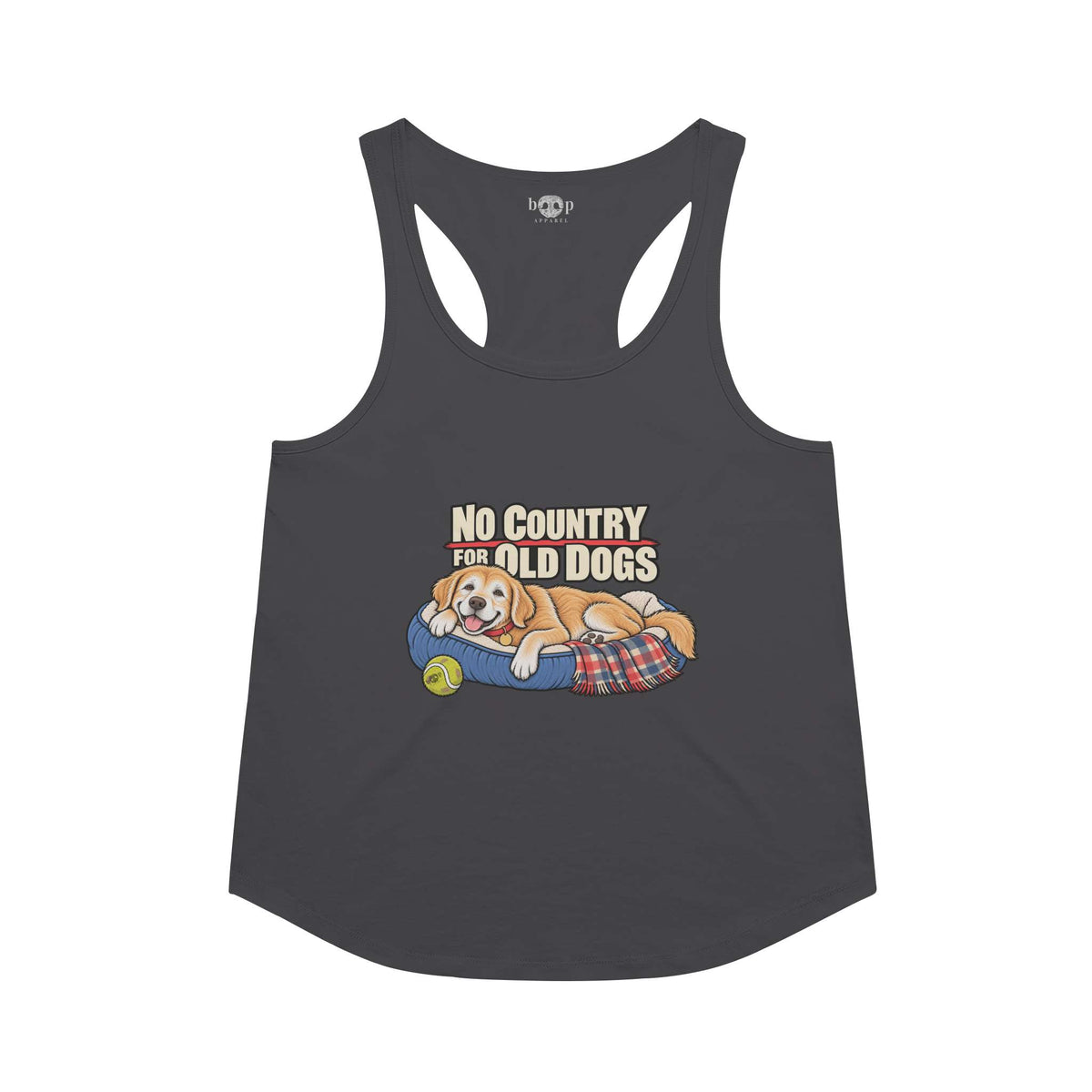 No Country for Old Dogs racerback tank in Vintage Black