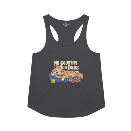 No Country for Old Dogs racerback tank in Vintage Black