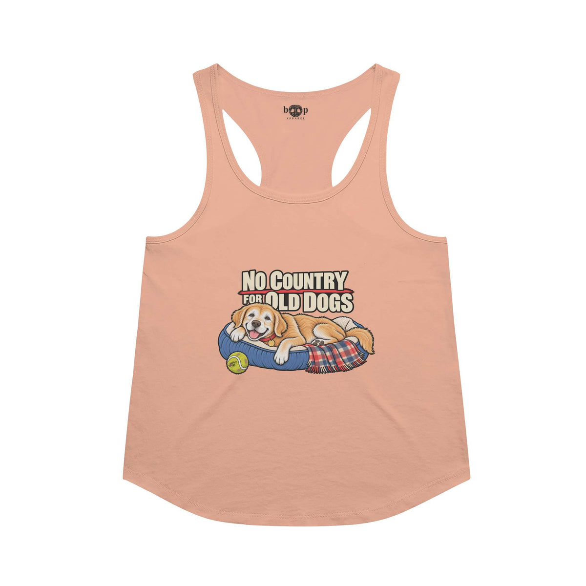 No Country for Old Dogs racerback tank in Vintage Light Orange