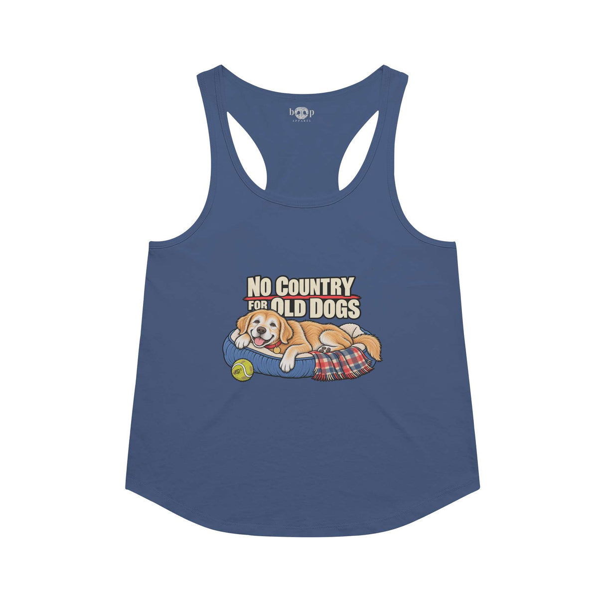 No Country for Old Dogs racerback tank in Vintage Royal