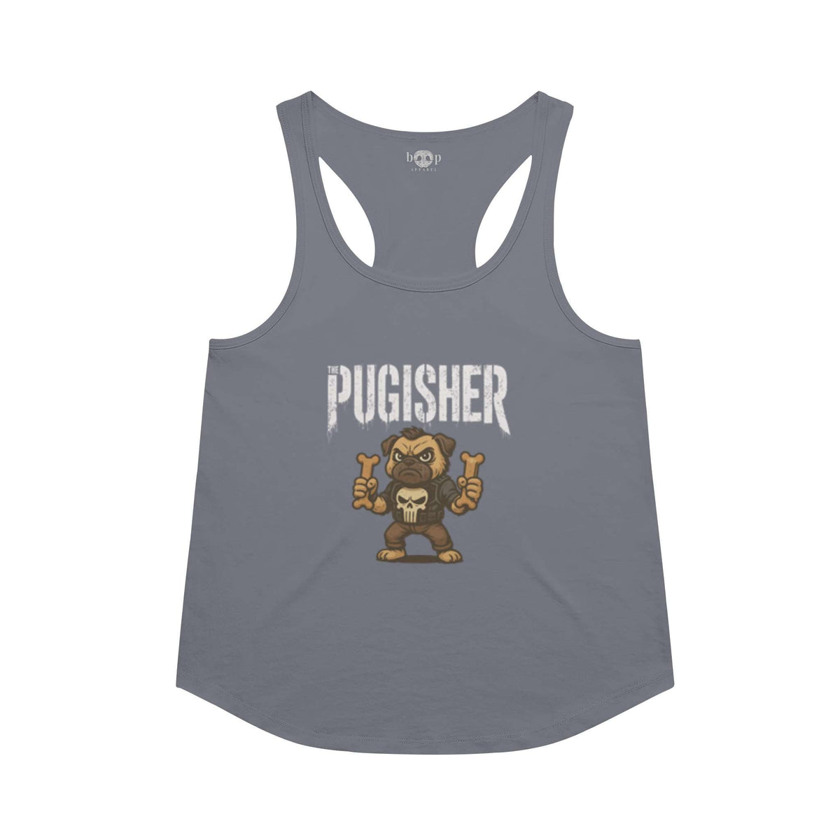 Pugisher racerback tank in Indigo