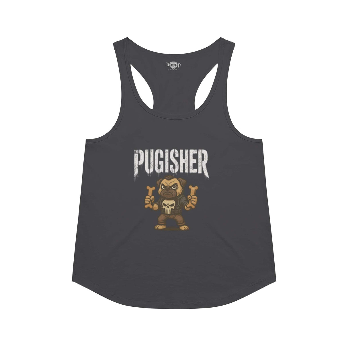 Pugisher racerback tank in Vintage Black