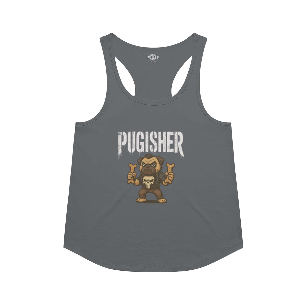 Pugisher racerback tank in Vintage Navy