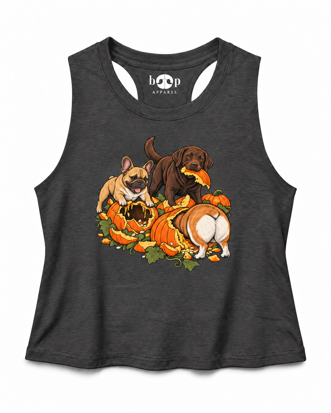 Pumpkin Patch Menaces crop tank — Dark Grey Heather