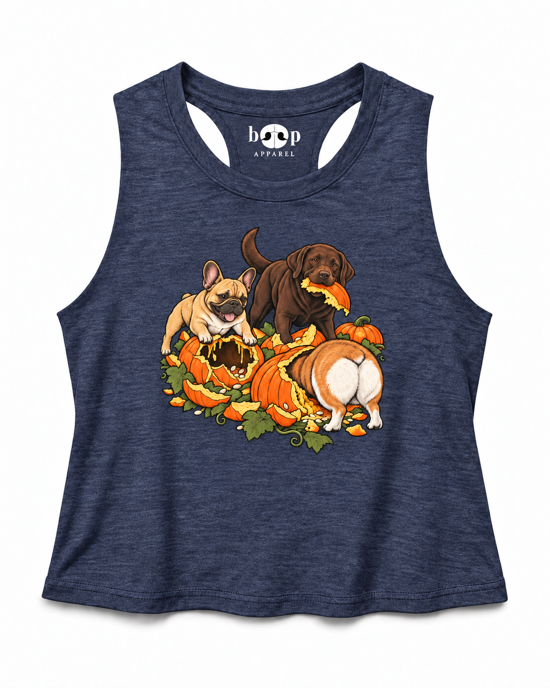 Pumpkin Patch Menaces crop tank — Heather Navy
