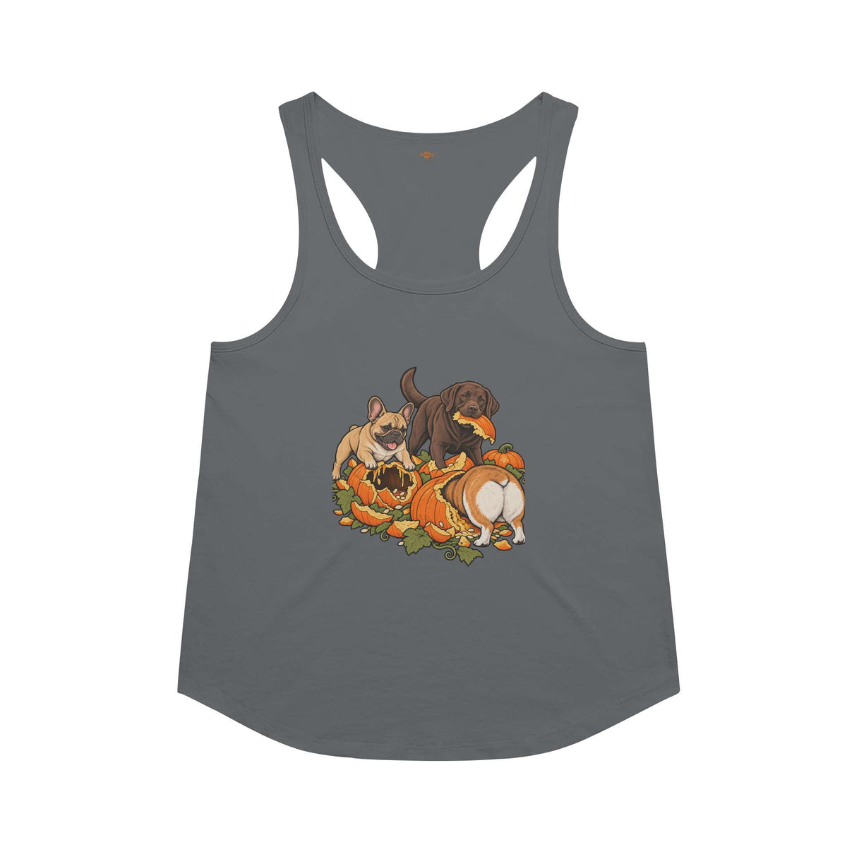 Pumpkin Patch Menaces racerback tank in Indigo