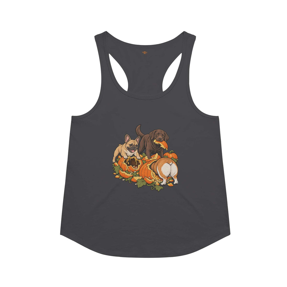 Pumpkin Patch Menaces racerback tank in Vintage Black