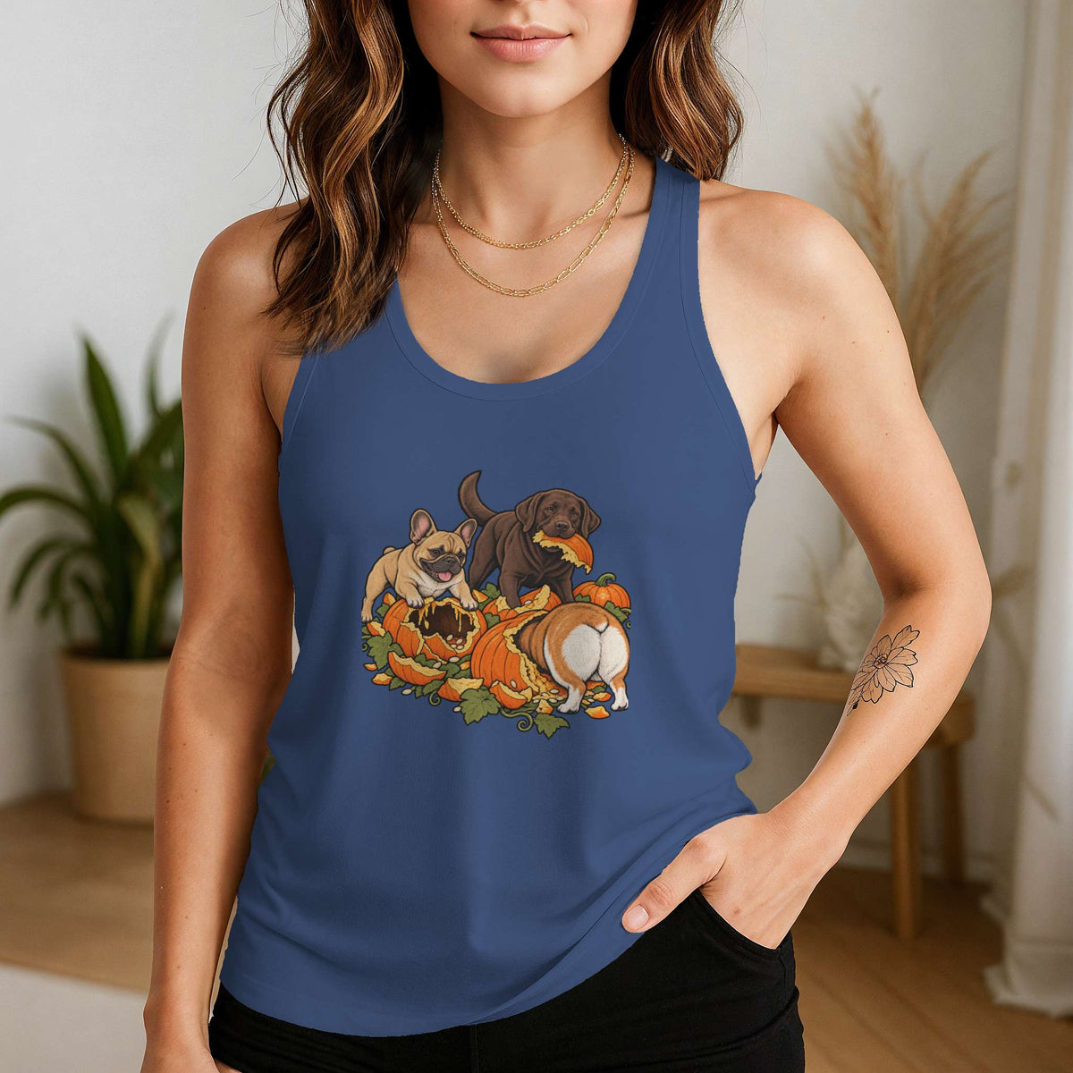 Pumpkin Patch Menaces racerback tank in Vintage Royal