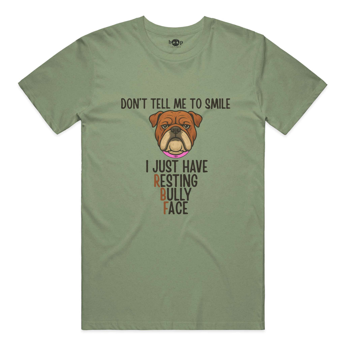 Resting Bully Face performance t in military green triblend