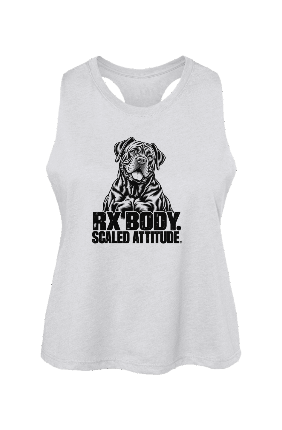 Rx Body Scaled Attitude crop tank in Solid White Blend