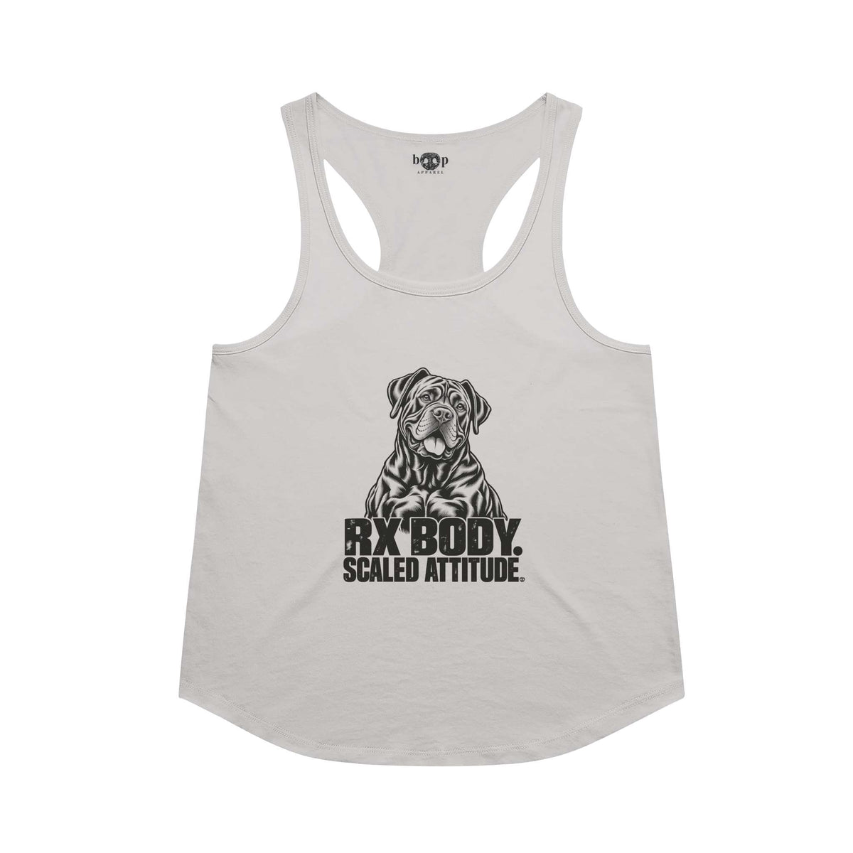 Rx Body Scaled Attitude racerback tank in Heather White