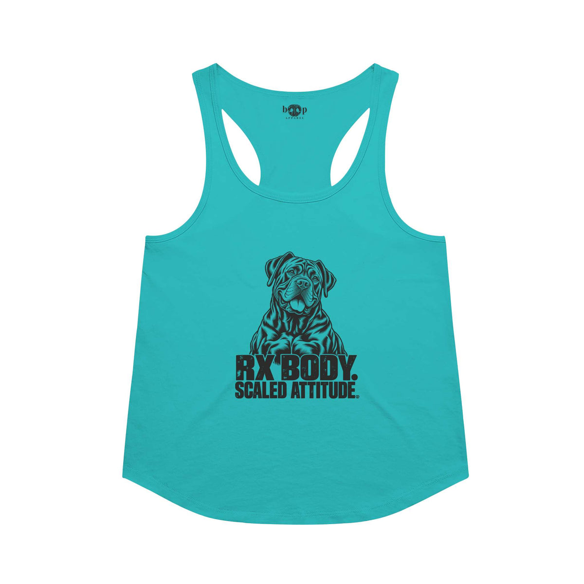Rx Body Scaled Attitude racerback tank in Tahiti Blue