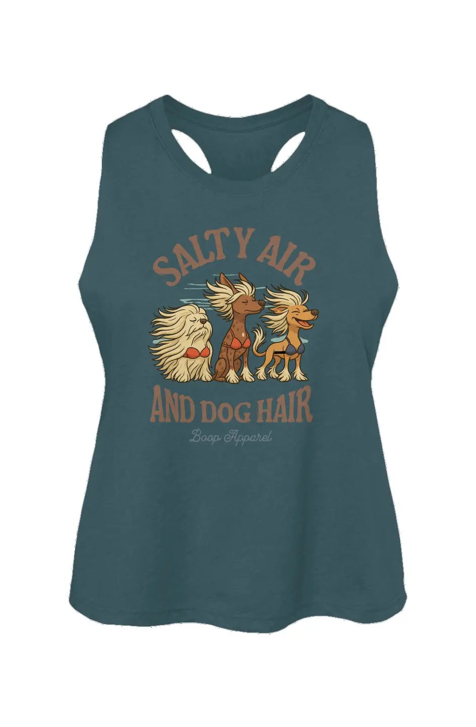Salty Air and Dog Hair crop tank in Heather Deep Teal
