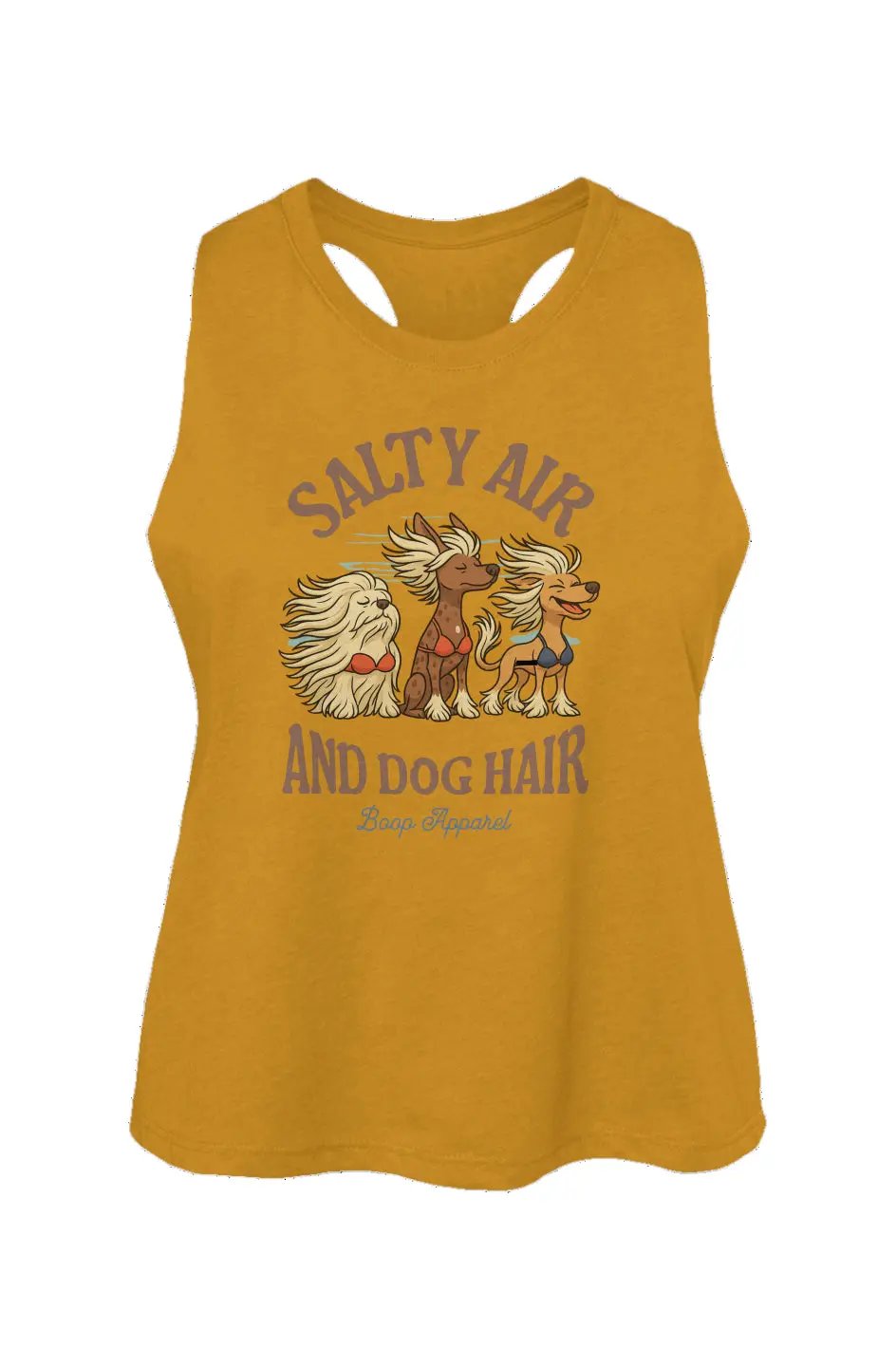 Salty Air and Dog Hair crop tank in Heather Mustard