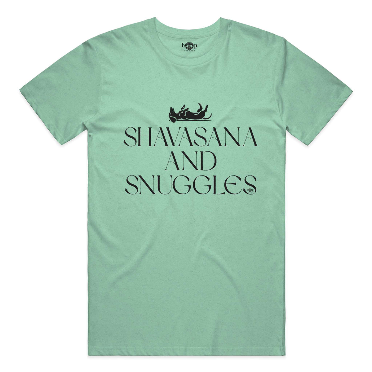Shavasana and Snuggles everyday t in heather mint
