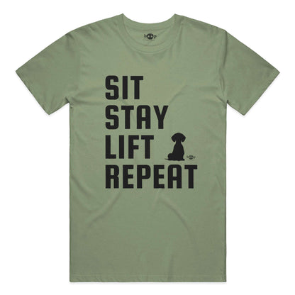 Sit, Stay, Lift, Repeat performance t in military green triblend