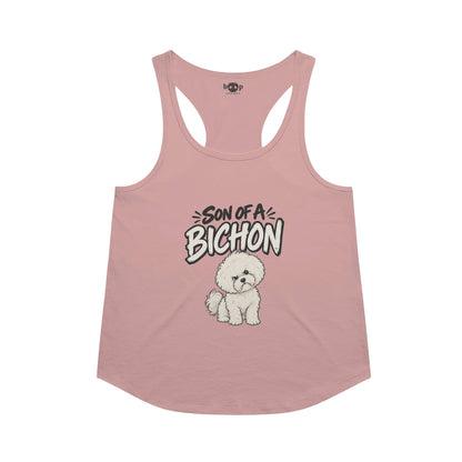 Son of a Bichon racerback tank in Desert Pink