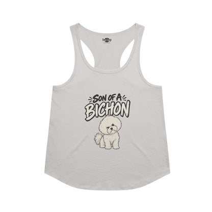 Son of a Bichon racerback tank in Heather White