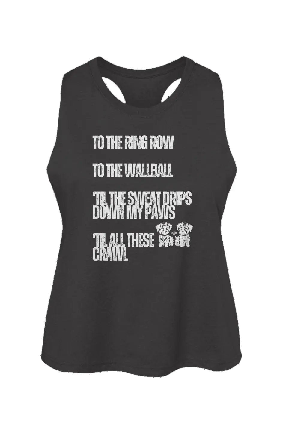 Sweat Drips Down My Paws crop tank in Dark Grey Heather