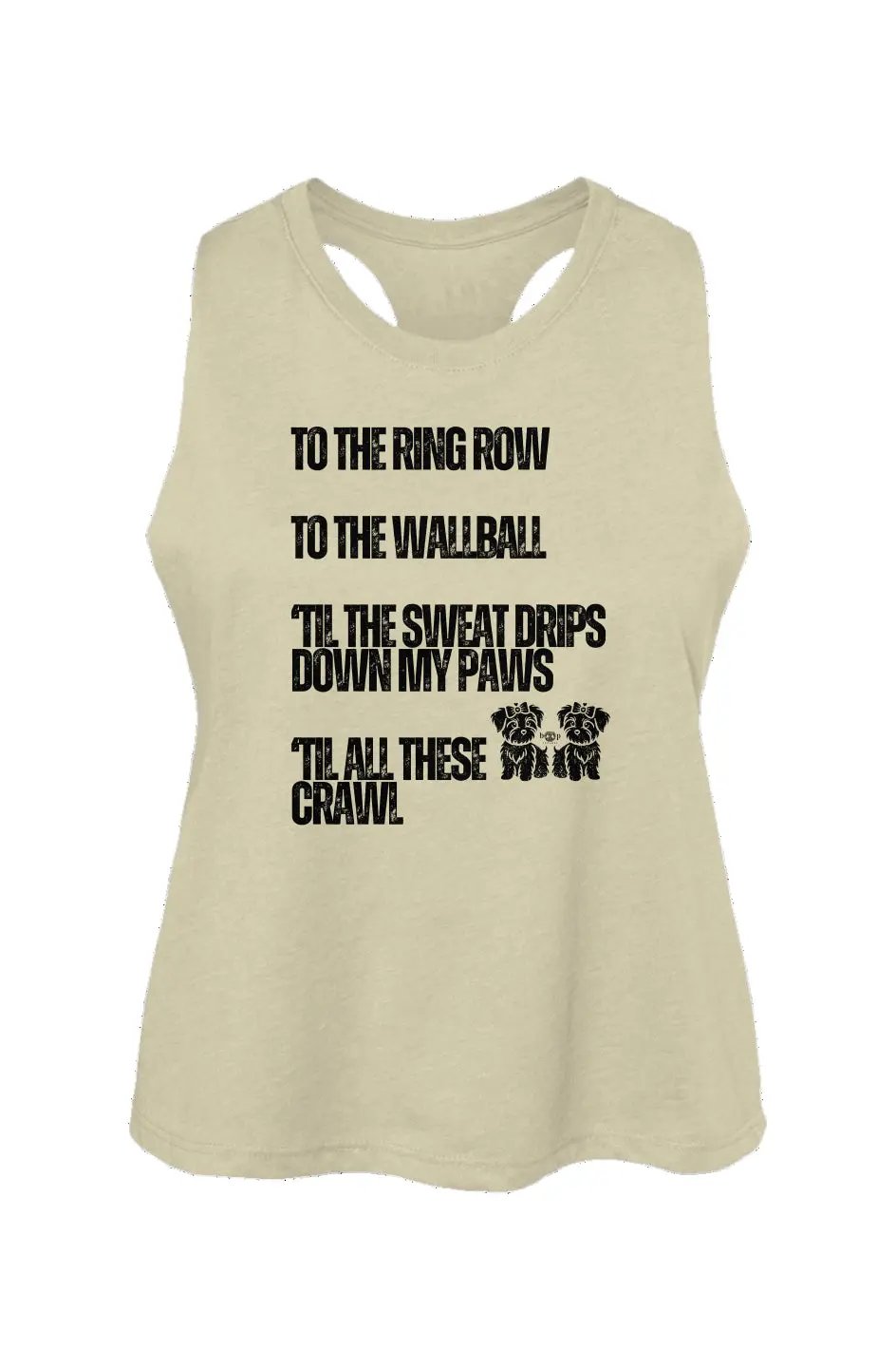 Sweat Drips Down My Paws crop tank in Heather French Vanilla