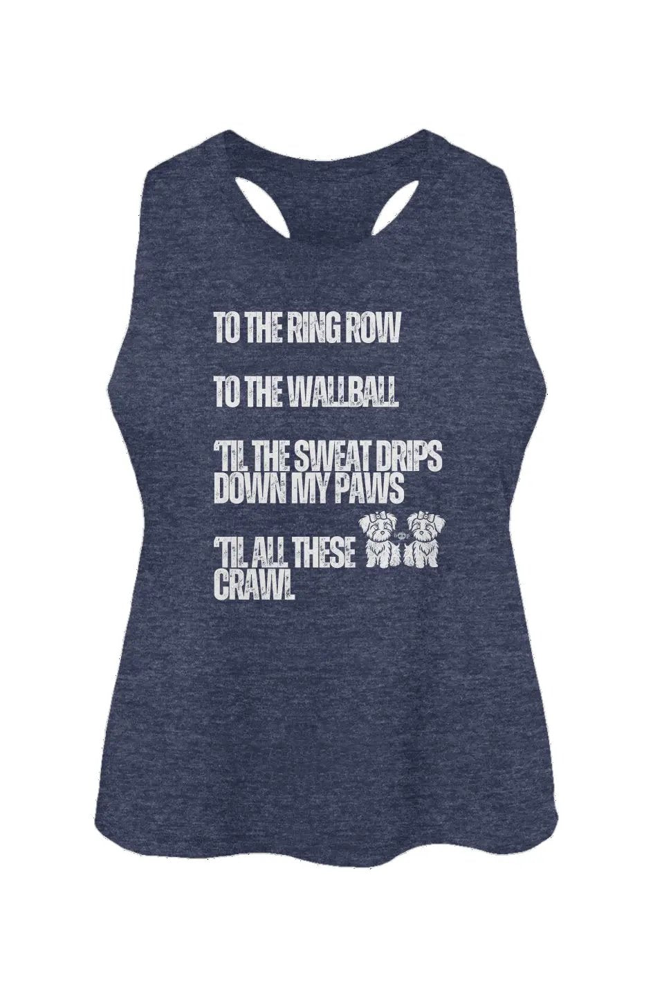 Sweat Drips Down My Paws crop tank in heather navy