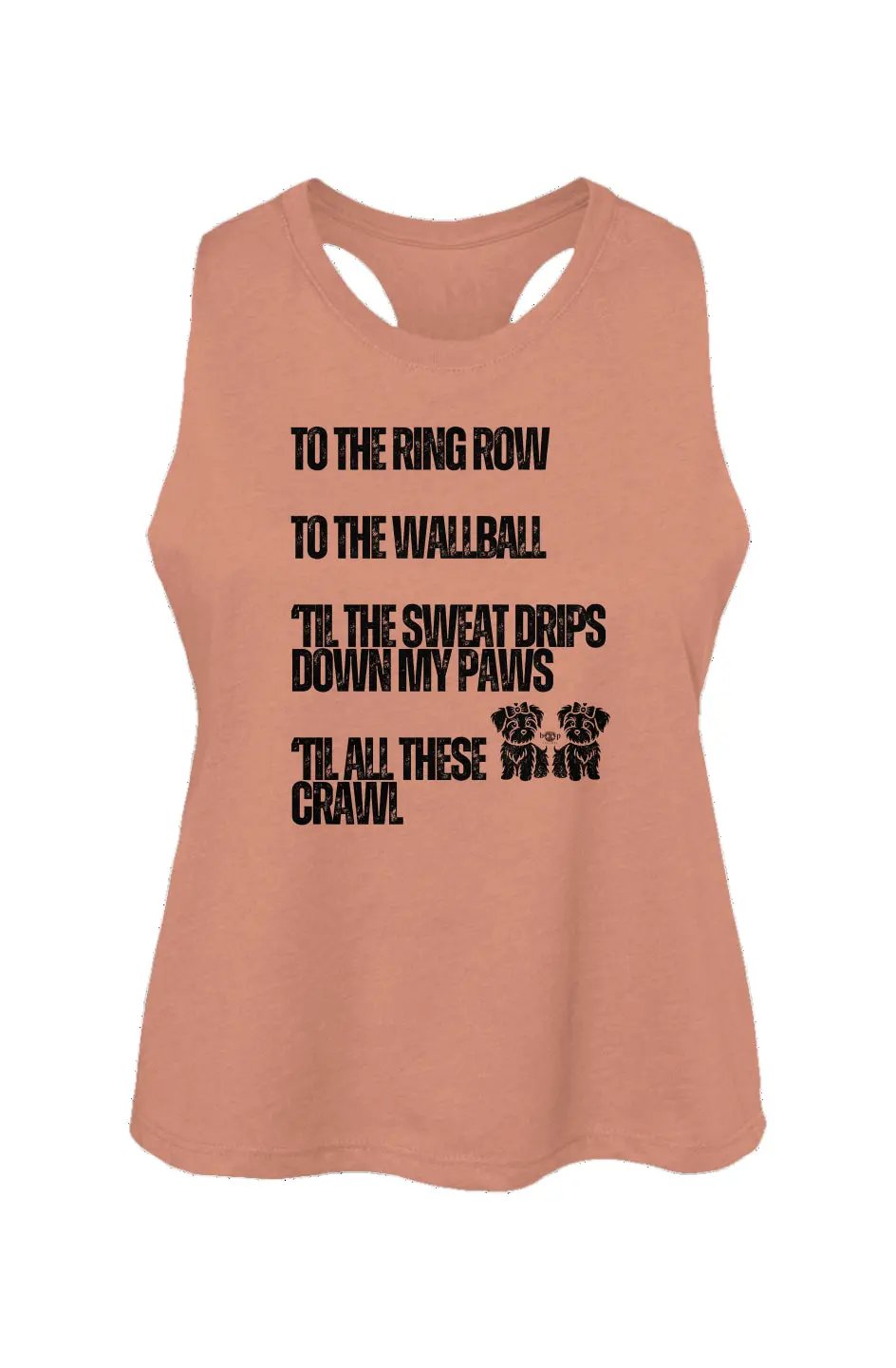Sweat Drips Down My Paws crop tank in Heather Sunset